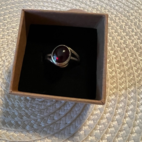 Solid Garnet Sterling Silver Cabochon Gemstone Ring - Picture 2 of 6